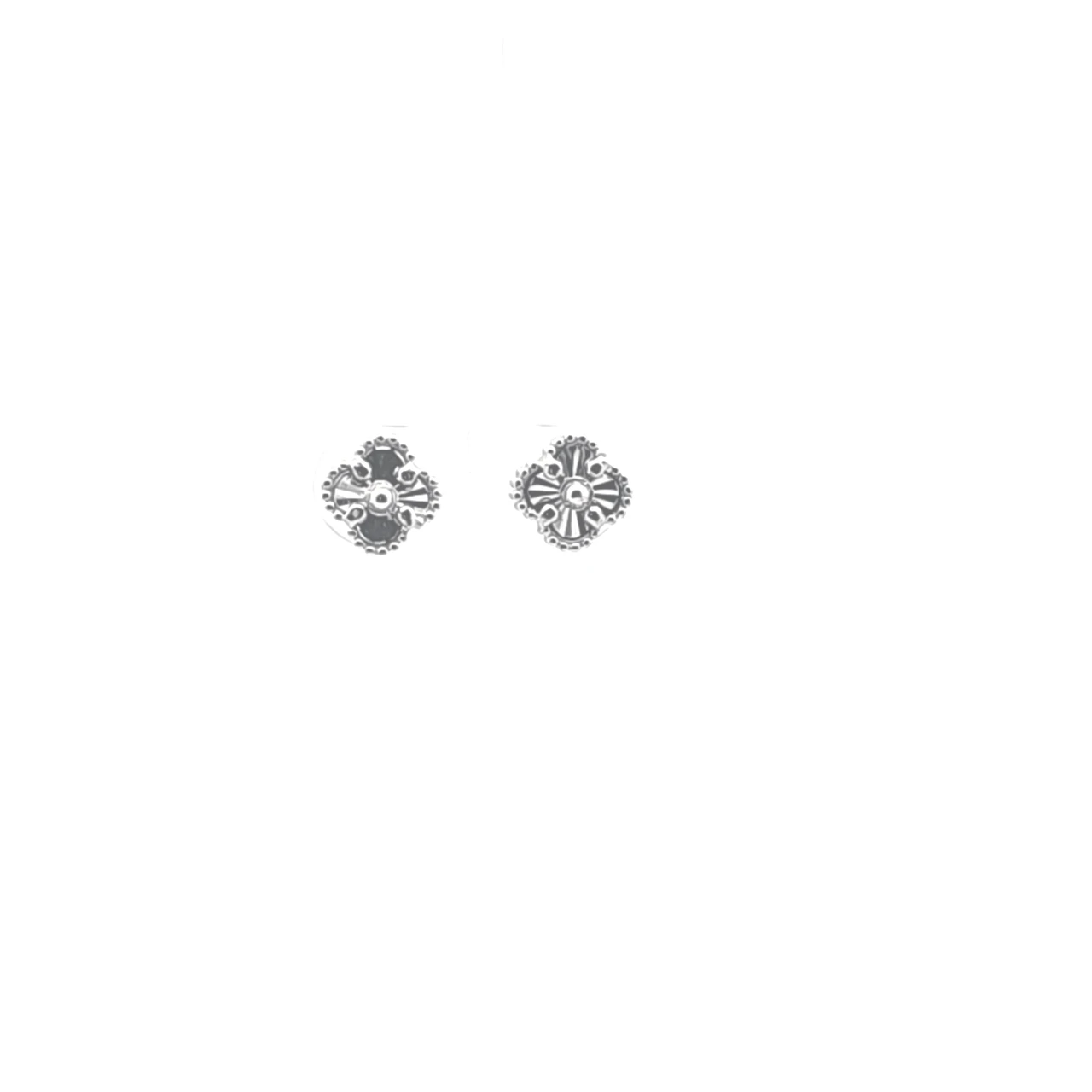 14K White Gold Diamond-Cut Clover Stud Earrings 40003434 | Shin Brothers