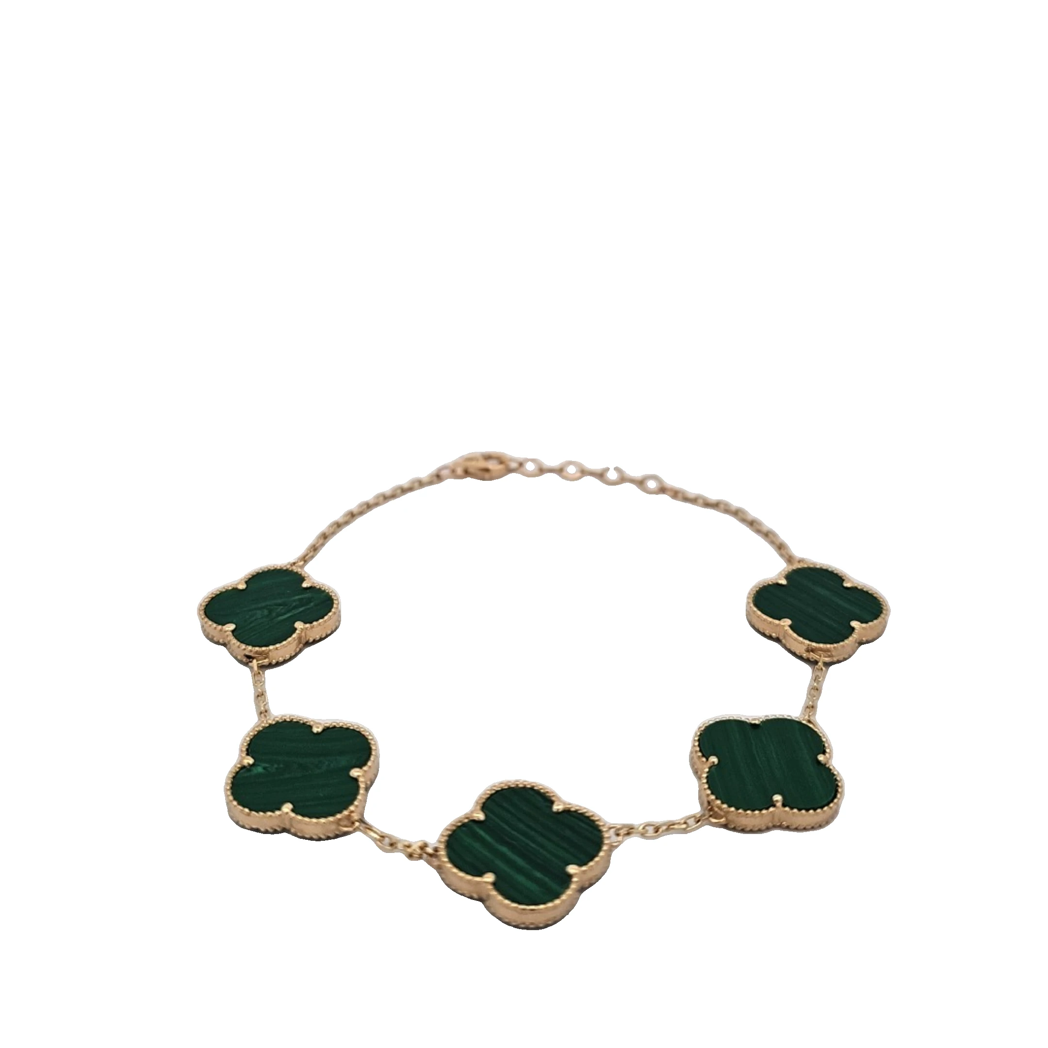 14K Yellow Gold Green Stone Clover Bracelet 22001059 | Shin Brothers**