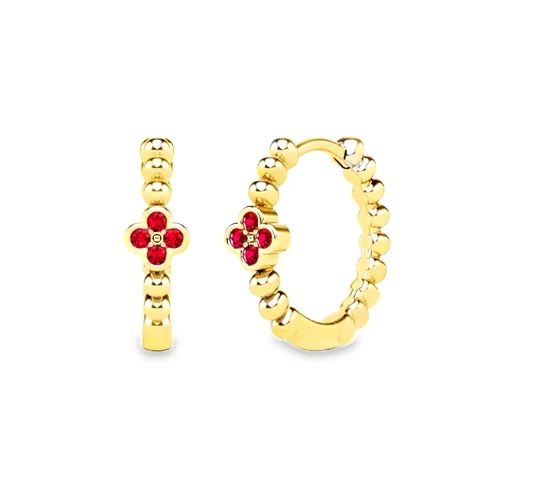 14K Yellow Gold Ruby Clover Earrings 42003630 | Shin Brothers**