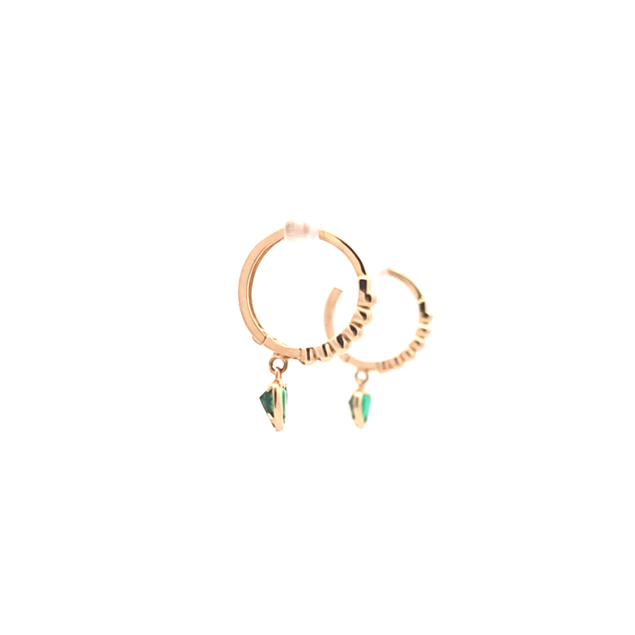 14K Yellow Gold Green CZ Hanging Heart Huggie Earrings 42003633 | Shin Brothers