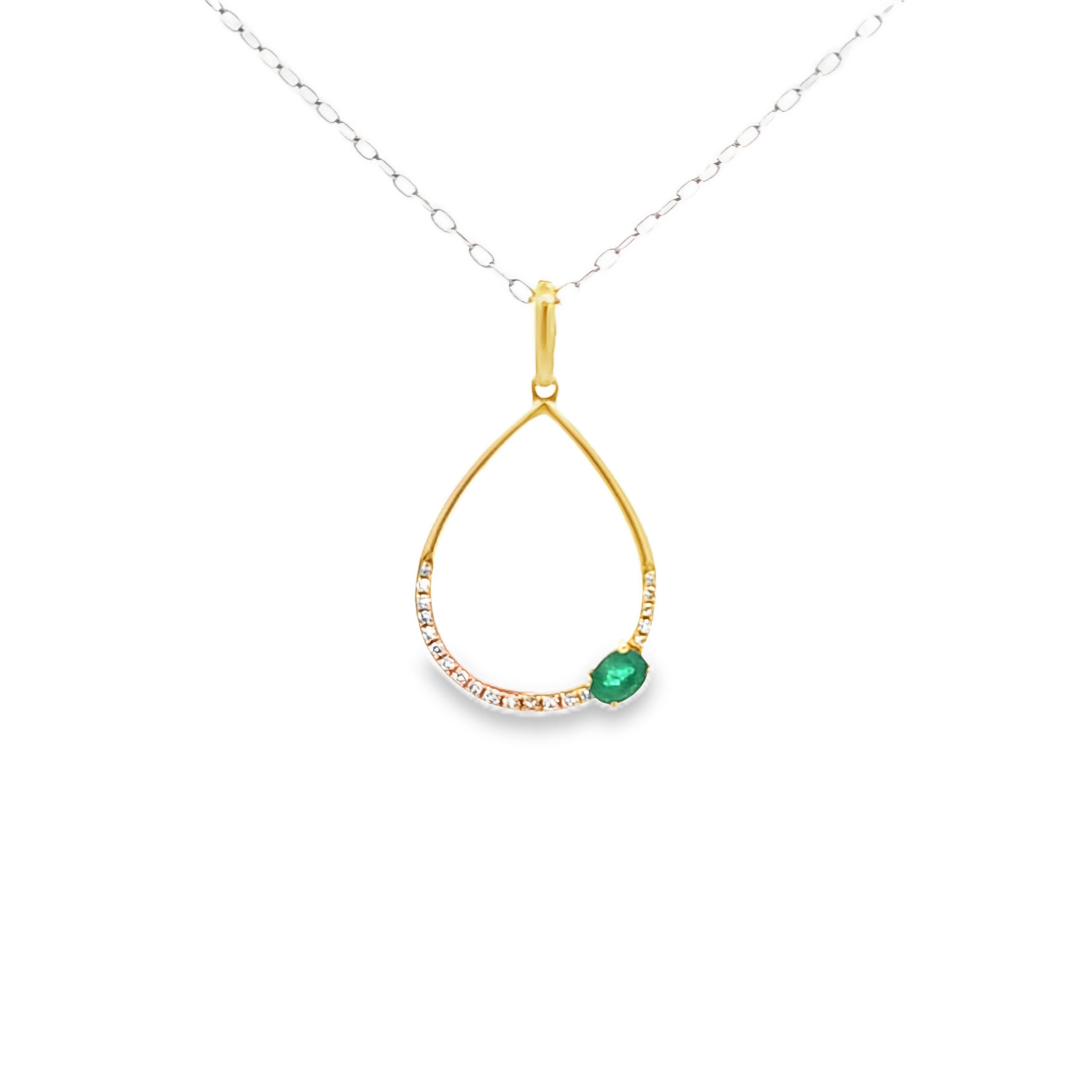 14K Yellow Gold Emerald Diamond Teardrop Pendant 52002476 | Shin Brothers*