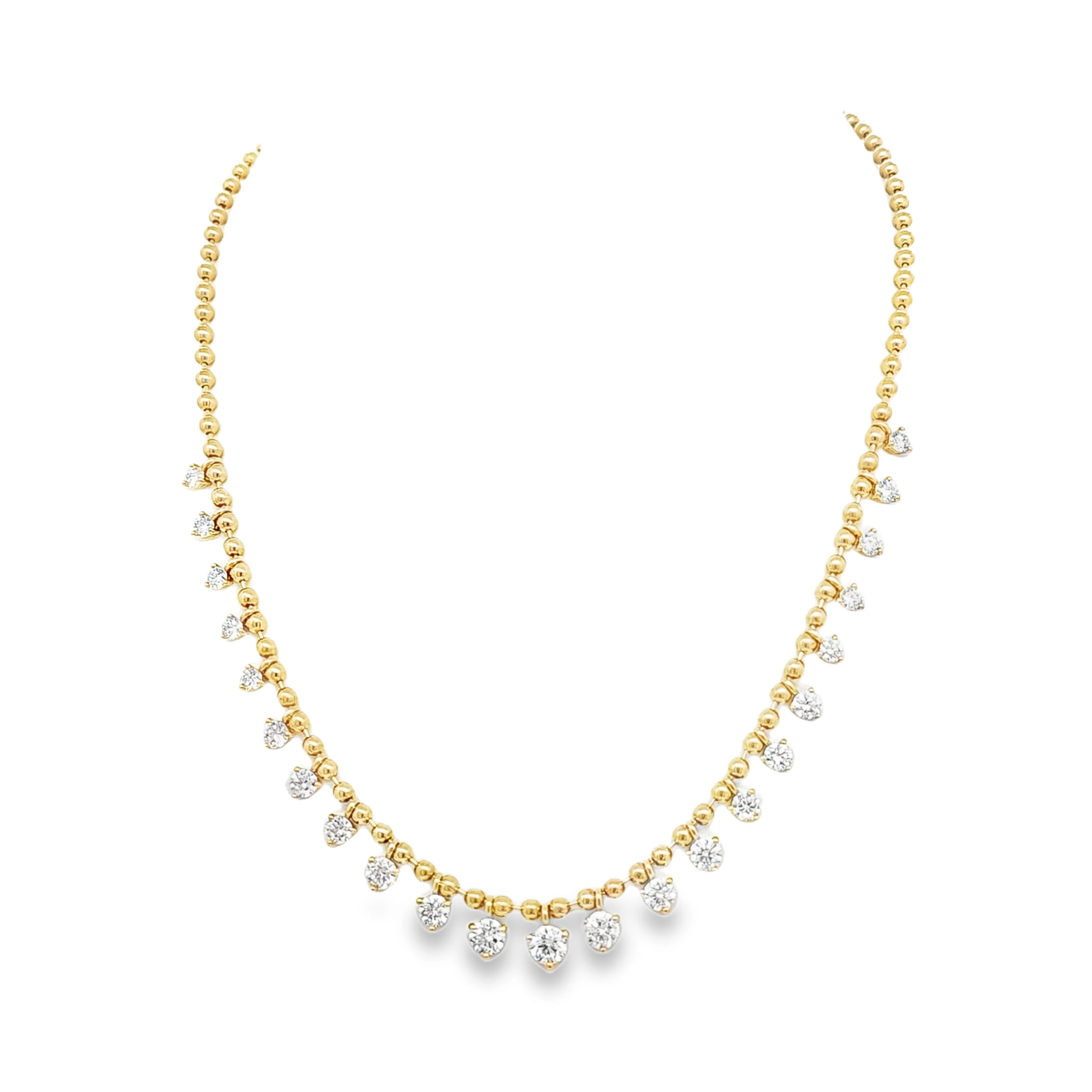 14K Yellow  Gold  Beads Necklace With 5.26 ct Drops Lab Grown Diamond 31410026 (Adjustable) Shin Brothers