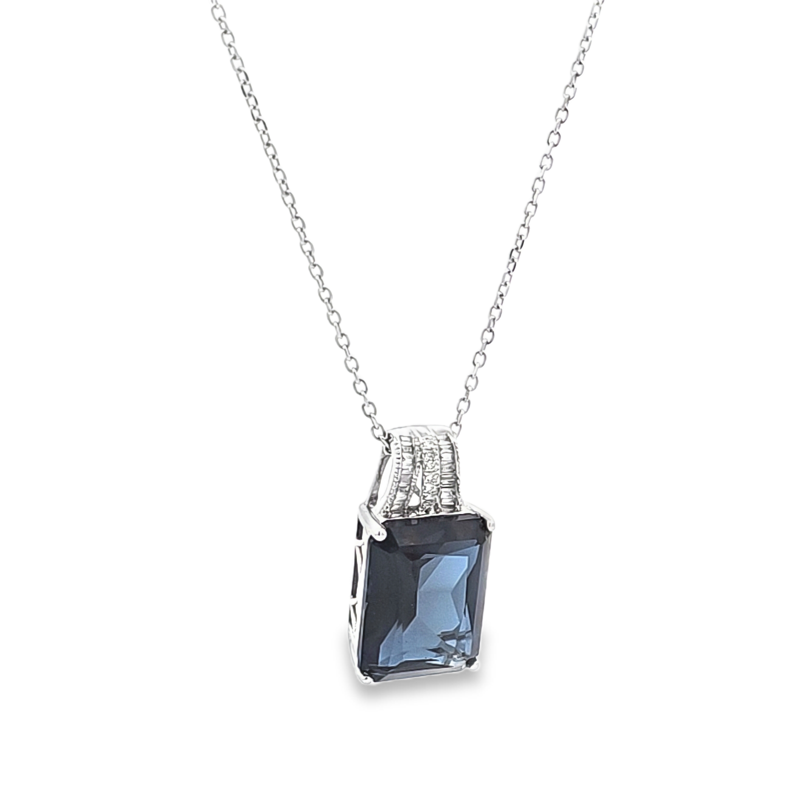 14K White Gold   Black Topaz/Diamond Charm With Chain 32000844 | Shin Brothers*