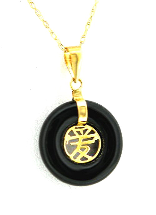 14K Yellow Gold Onyx Love Pendant | Shin Brothers Jewelers Inc.