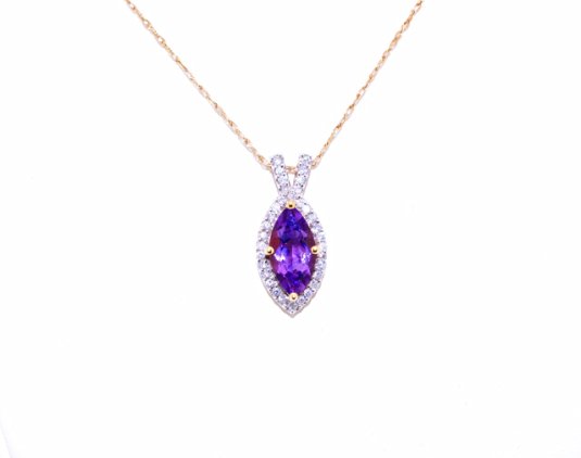14K Two Tone Gold 1.25ct Amethyst 0.28ct Diamond Pendant 52000082 | Shin Brothers*