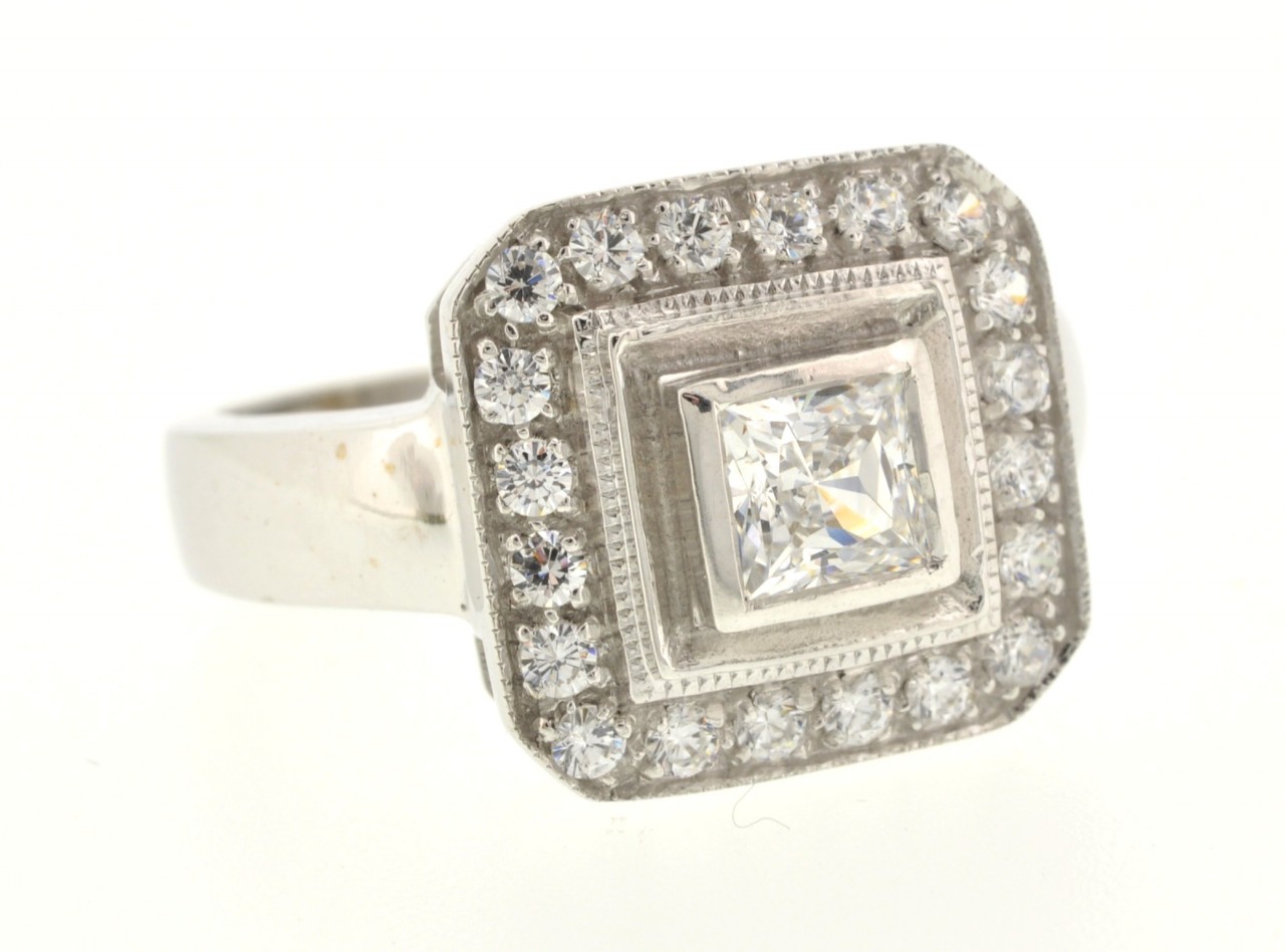 10K White Gold Round and Princess CZ  Ring 12001770  | Shin Brothers* 