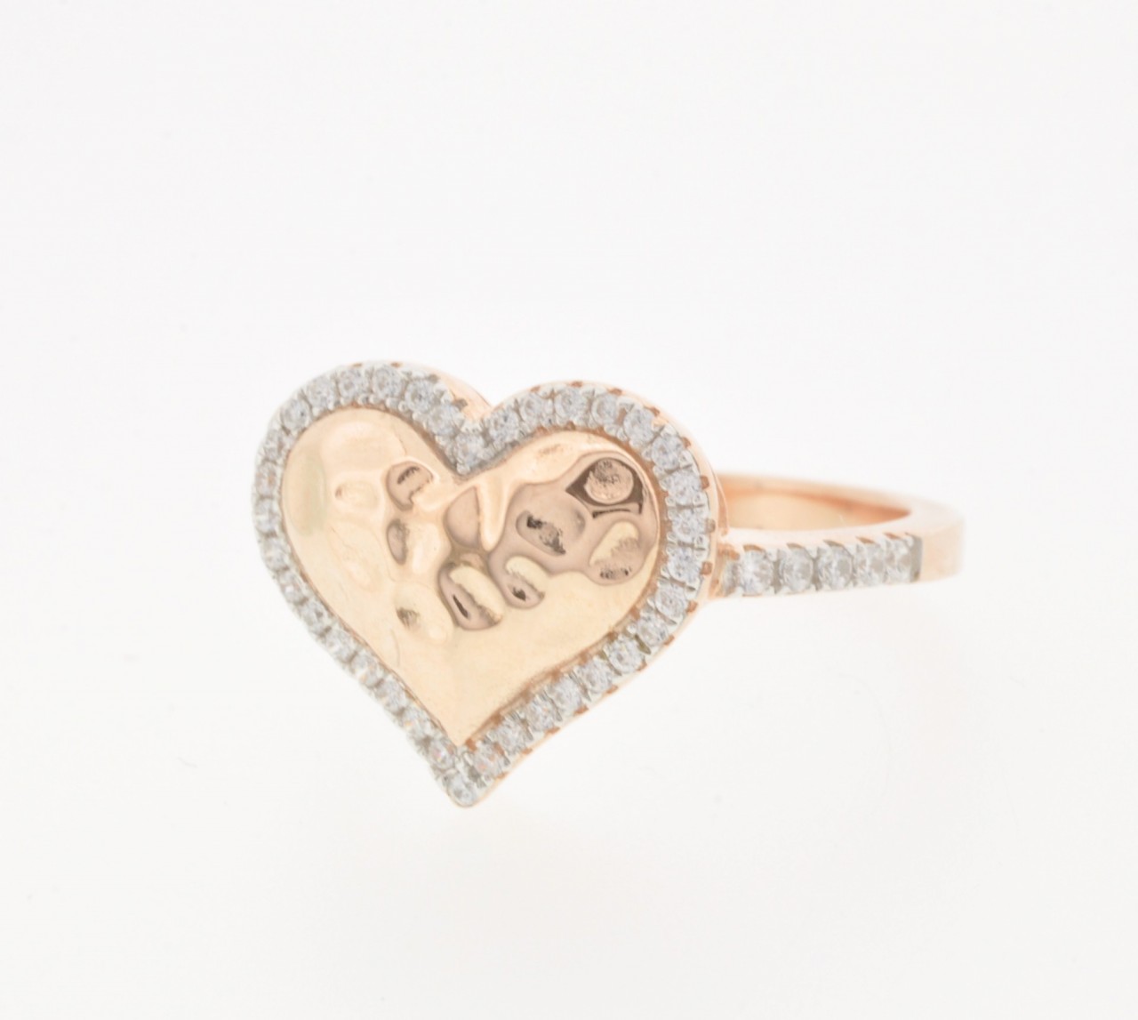 81010128 Silver Rose Gold Plated CZ Heart Ring