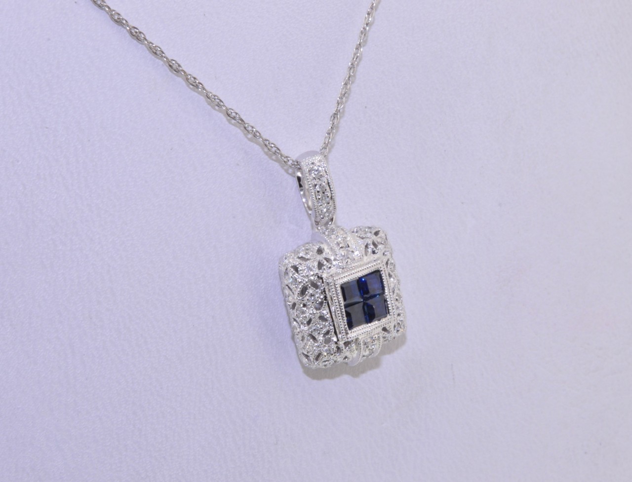 14k White Gold Saphire Diamond Pendant 52001133 14k White Gold Saphire Diamond Pendant 52001133