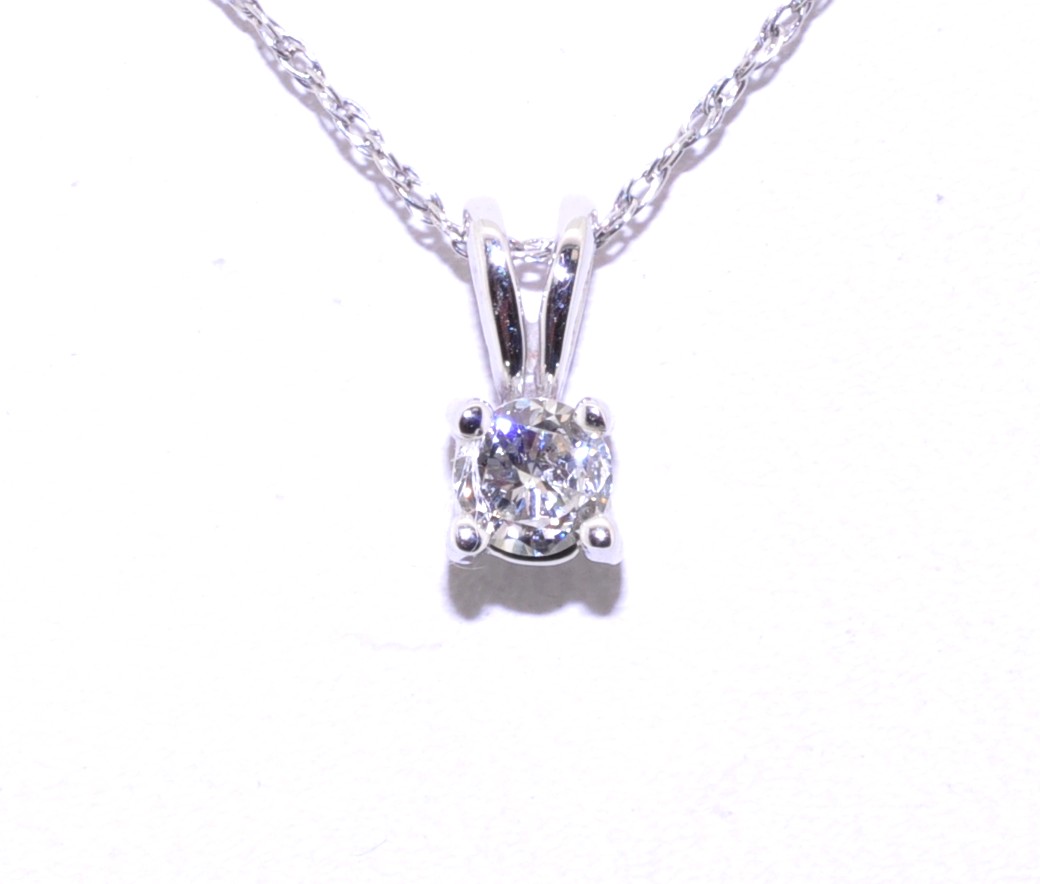 14K White Gold Solitaire Diamond Pendant 51001253 | Shin Brothers*