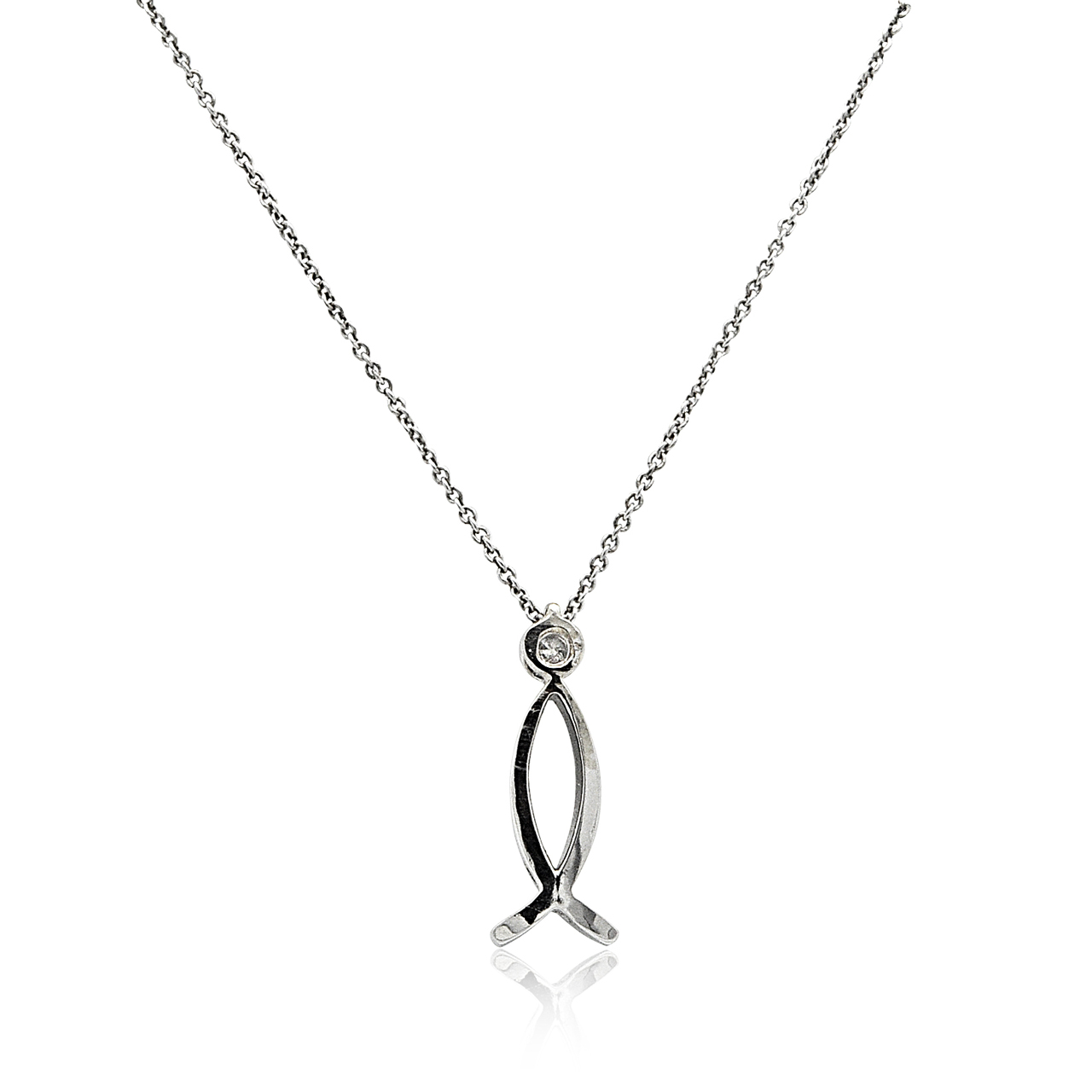 14K White Gold Diamond Ichthys Fish Pendant 51000961 | Shin Brothers*