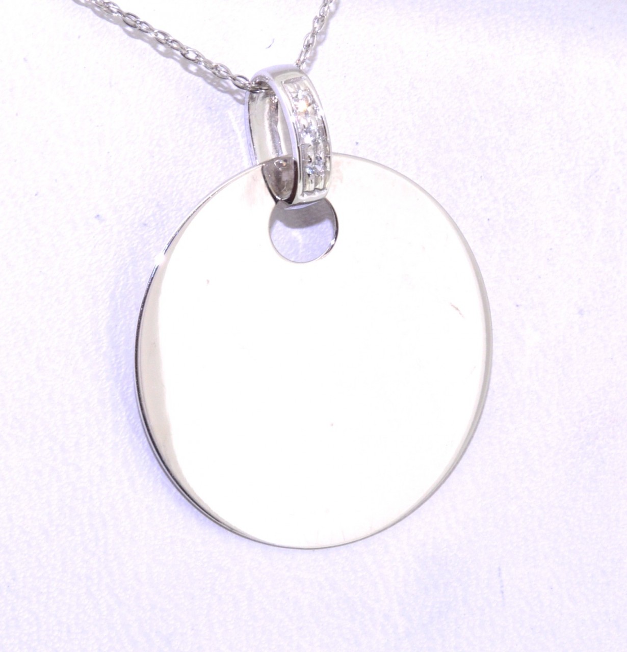 14K White Gold  CZ Disc Pendant 23MM 52001051 | Shin Brothers * 