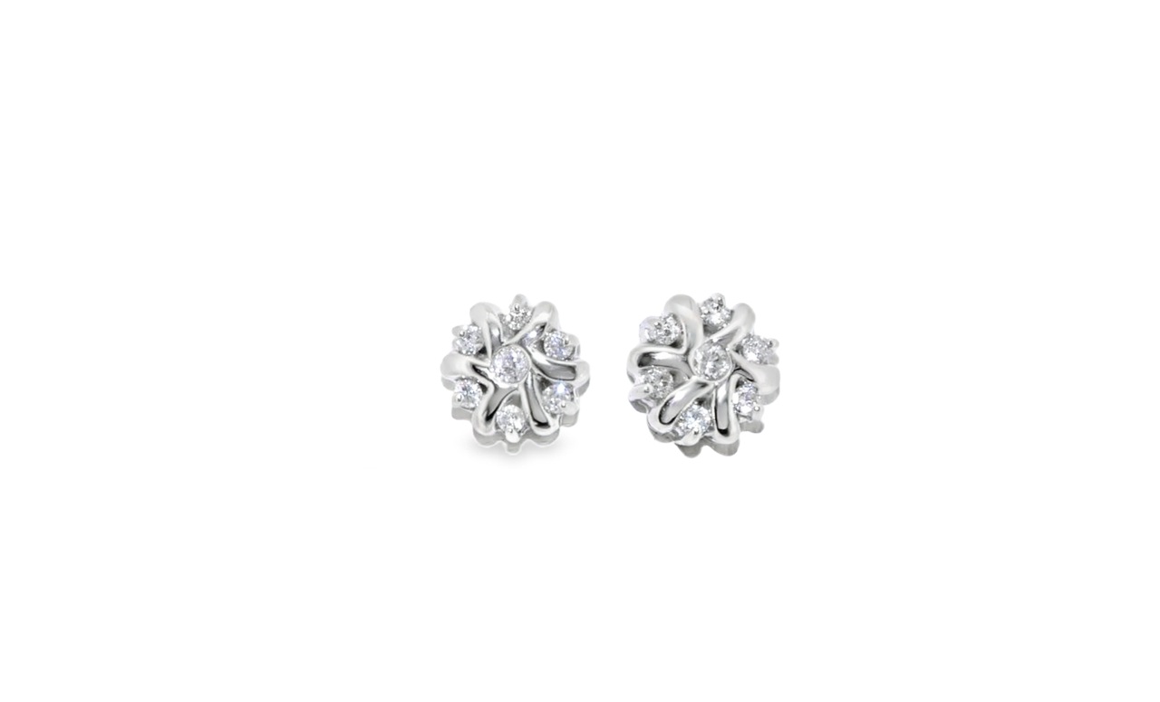41060306 14K White Gold Diamond Flower Stud Earrings**