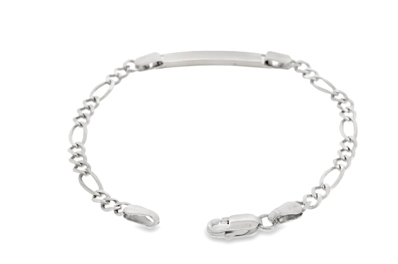 14K White Gold Figaro ID Bracelet 20001115 | Shin Brothers* 14K White Gold Figaro ID Bracelet 20001115 | Shin Brothers*