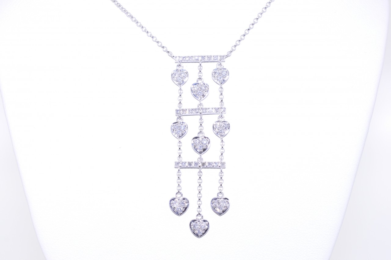 14K White Gold Diamond Hanging Hearts Necklace 51001319 | Shin Brothers*