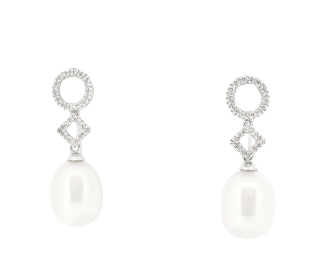 14K White Gold Diamond Freshwater Pearl Drop Earrings 42000313 | Shin Brothers*