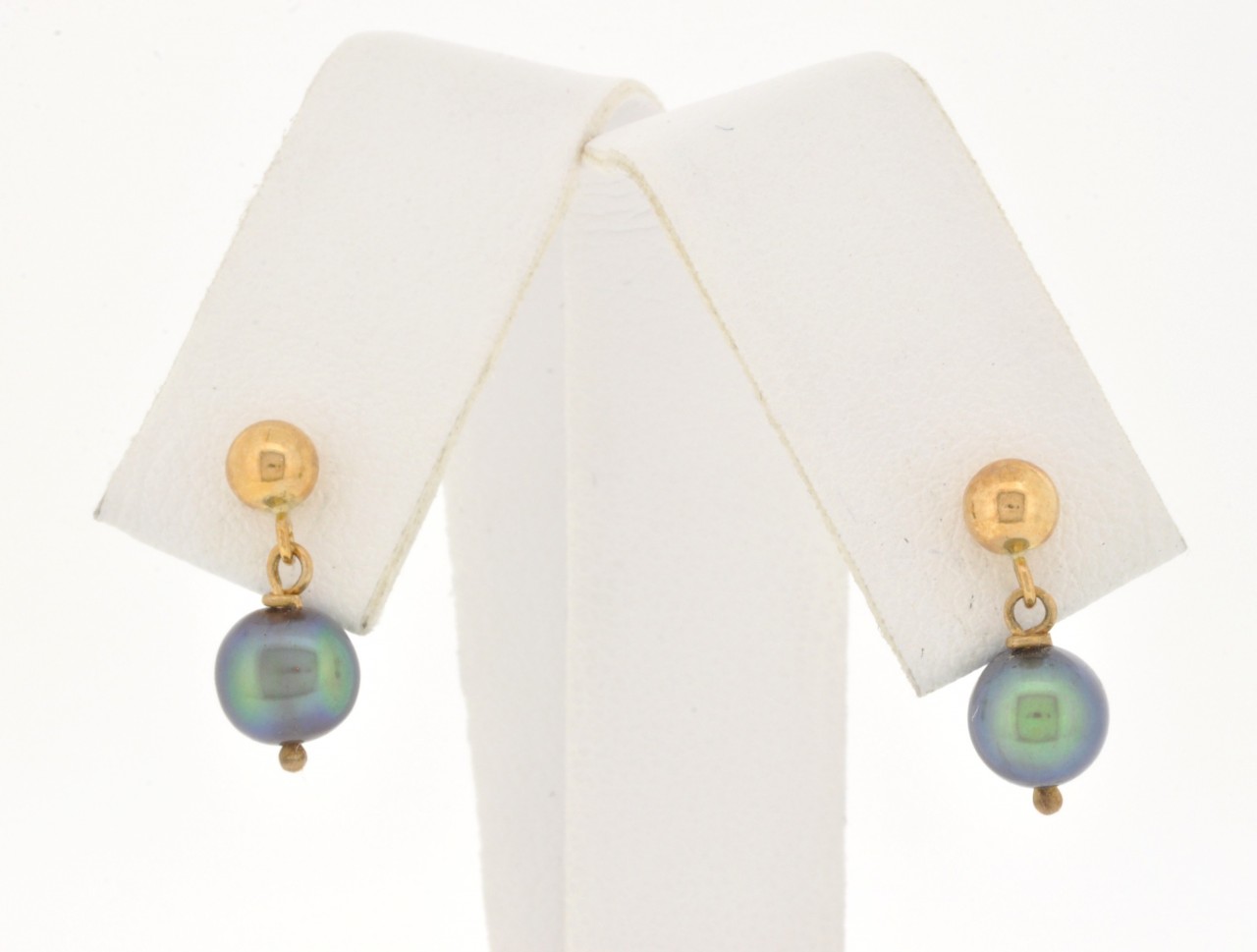 14K Yellow Gold Hanging Black Pearl Earrings  | Shin Brothers* 42000947