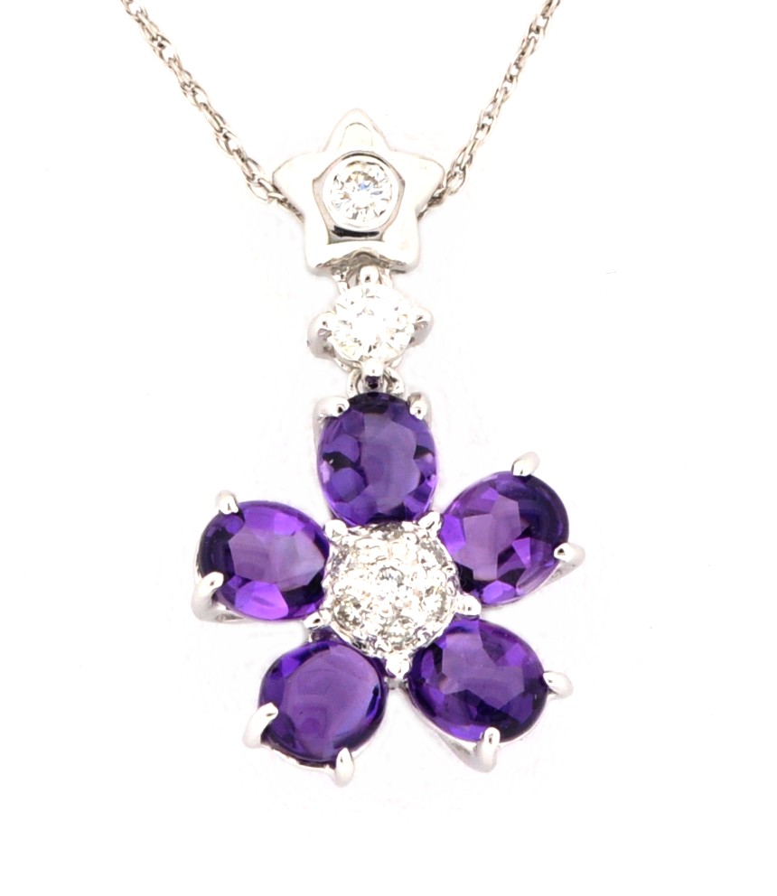 18K White Gold 1.32ct Amethyst 0.2ct Diamond Flower Charm 51000929 | Shin Brothers*