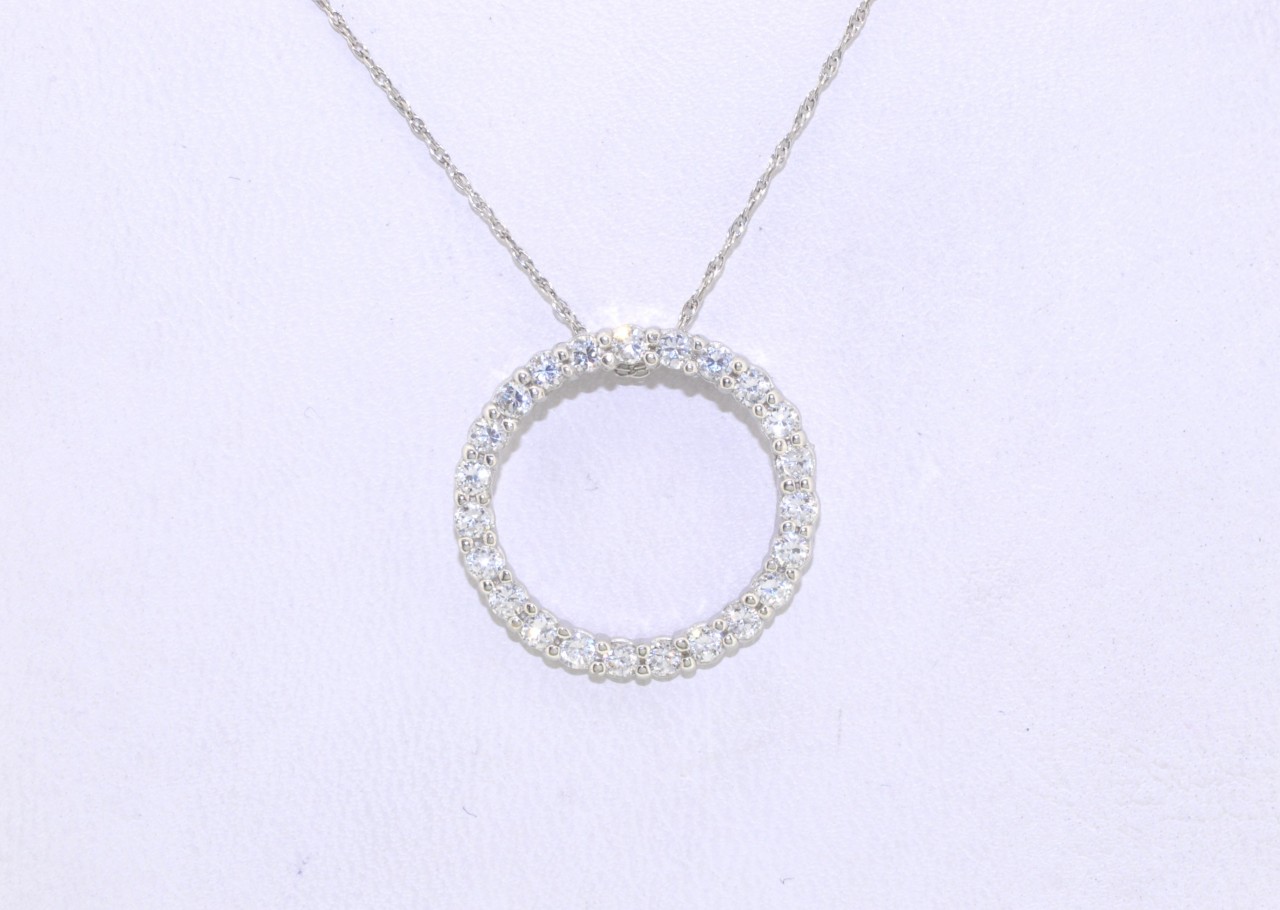 14K White Gold CZ Circle Pendant 52001165 | Shin Brothers*