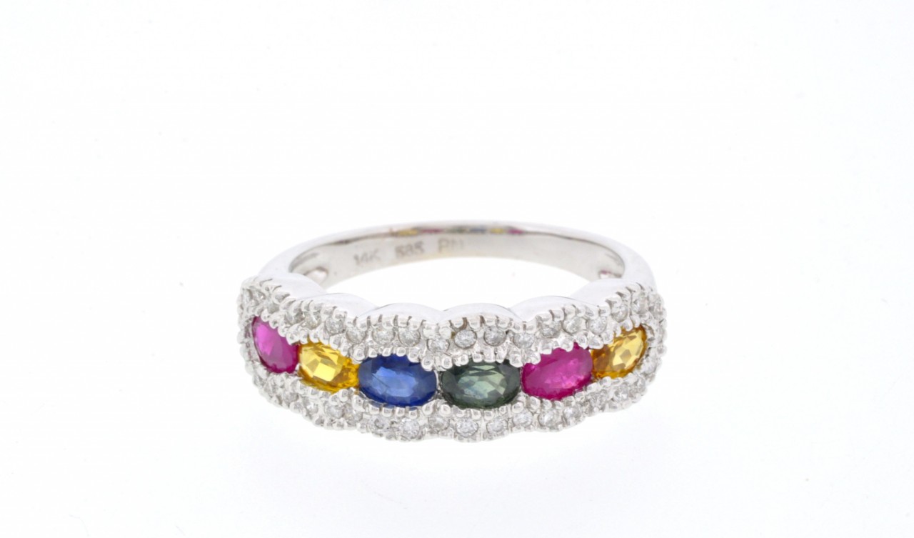 14K White Gold Multicolor Gemstone Ring 12001356 | Shin Brothers* 14K White Gold Multicolor Gemstone Ring 12001356 | Shin Brothers*