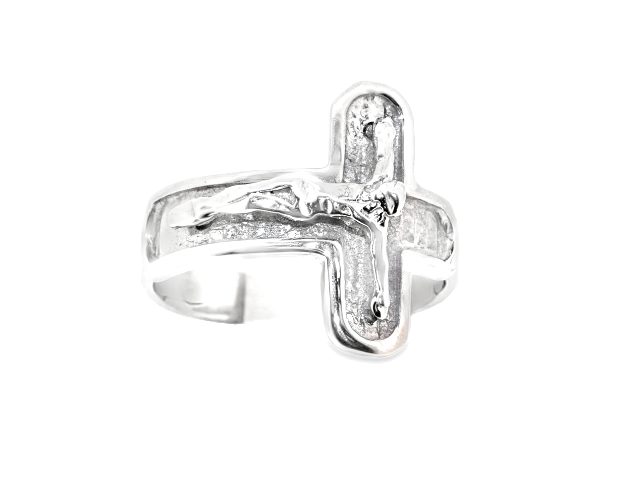 14K White Gold Crucifix Ring 10000263 By Shin Brothers*