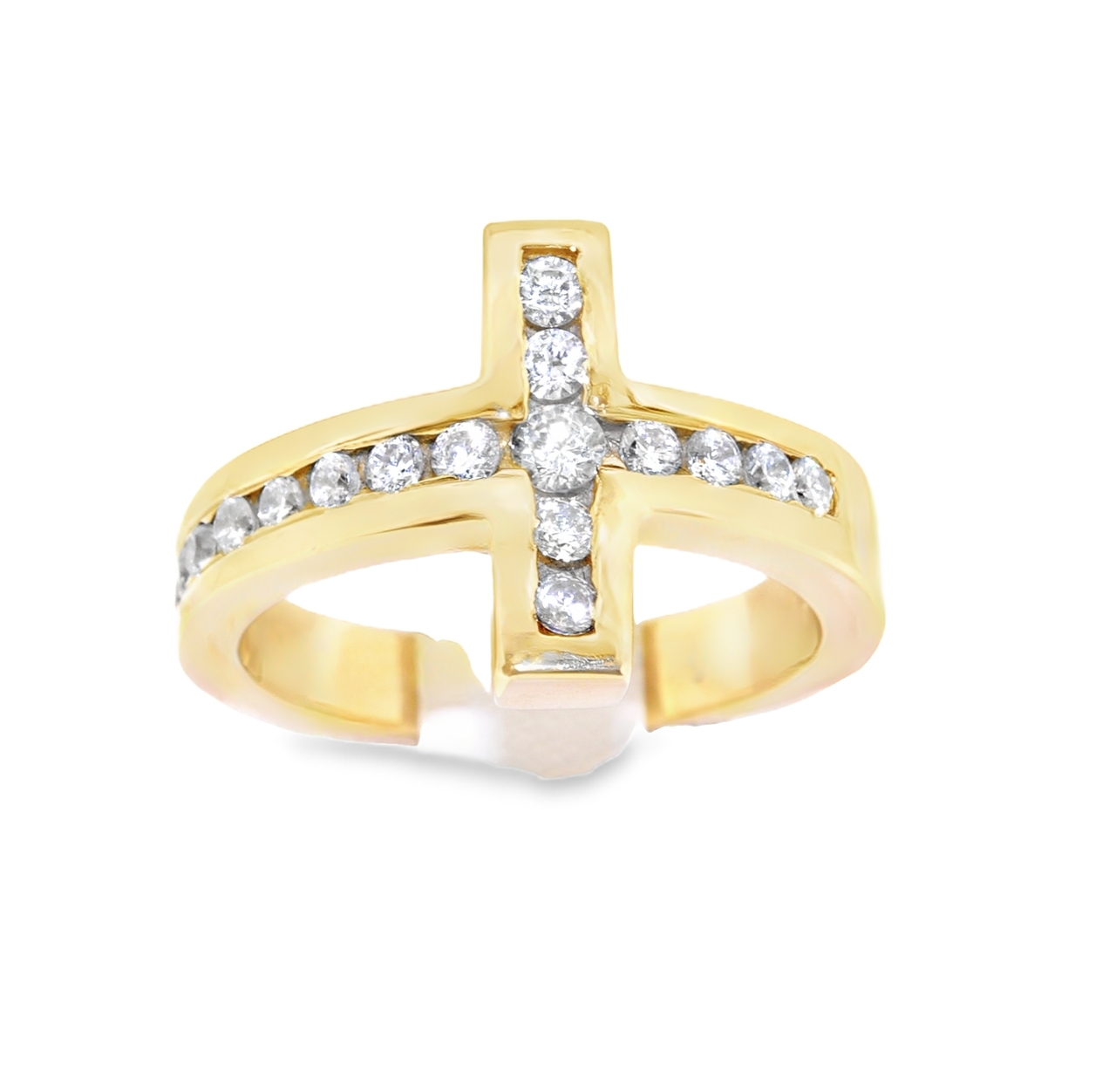 14K Yellow Gold Size 7.75 Diamond .90 ct Cross Ring 12000938 | Shin Brothers*