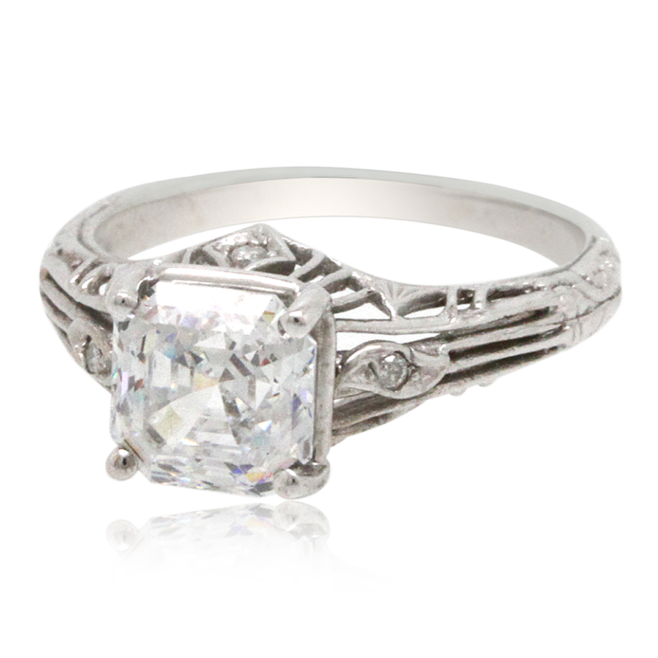 14K White Gold Center Cubic Zirconia Ring By Shin Brothers* 14K White Gold Center Cubic Zirconia Ring By Shin Brothers*