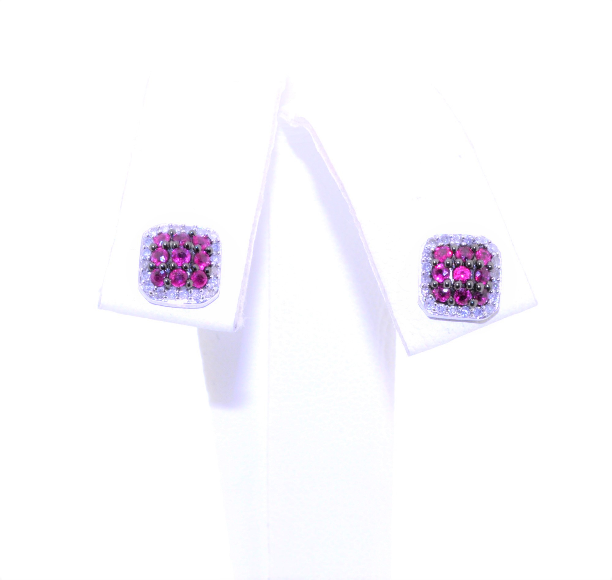 10K White Gold Ruby/Diamond Stud Earrings