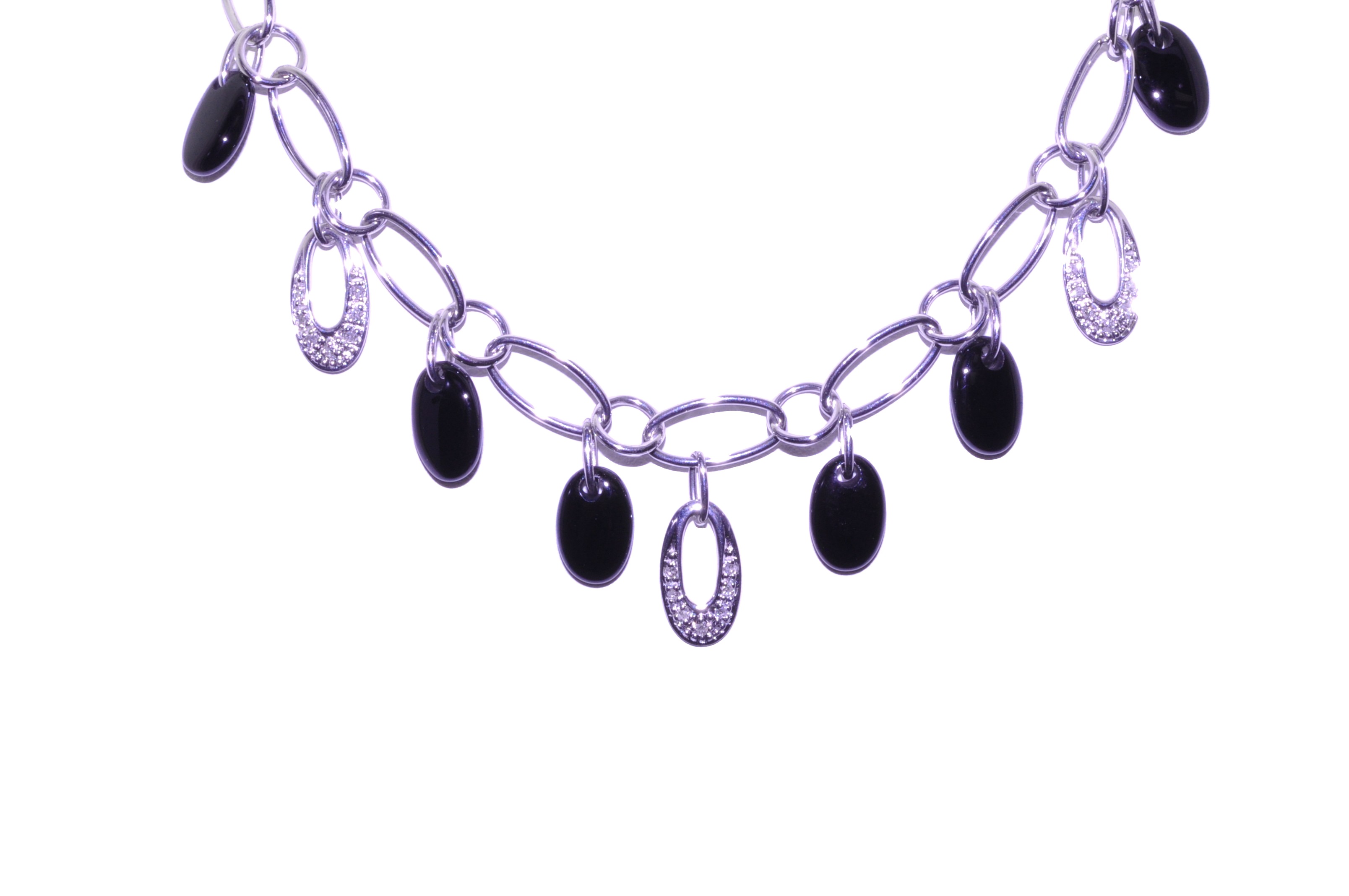 14K White Gold 16" Diamond/Onyx Link Necklace 32000304  | Shin Brothers * 