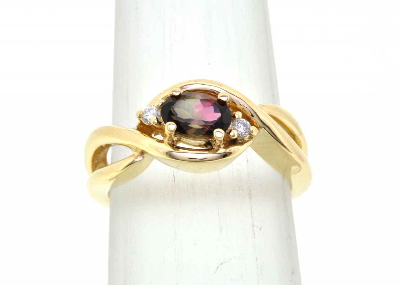 14K Yellow Gold Watermelon Tourmaline and Diamond Ring 12001906  | Shin Brothers* 