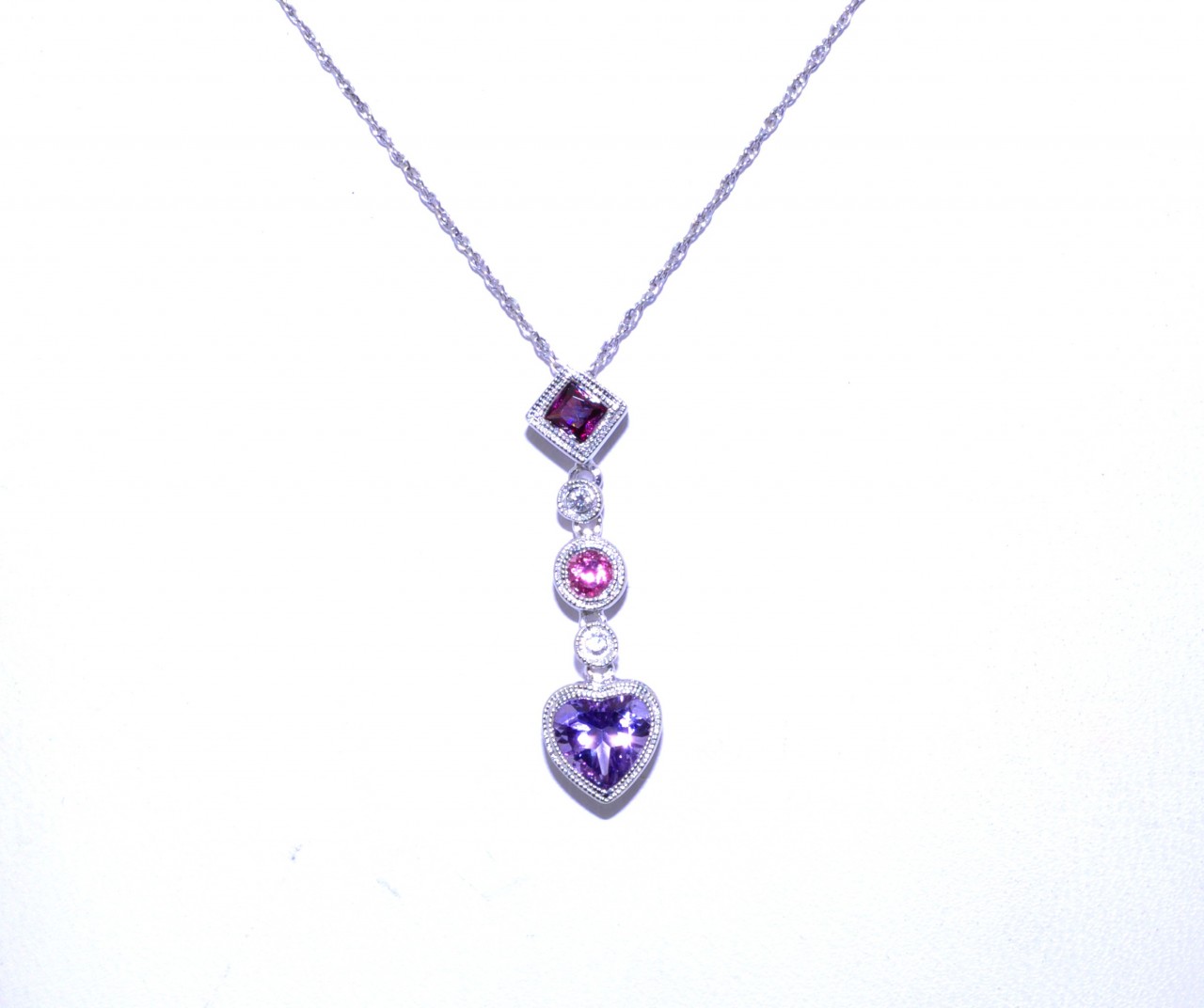 14K White Gold 1.03ct Multiolor Gemstone & Diamond Dangling Heart Charm 52001230 | Shin Brothers*