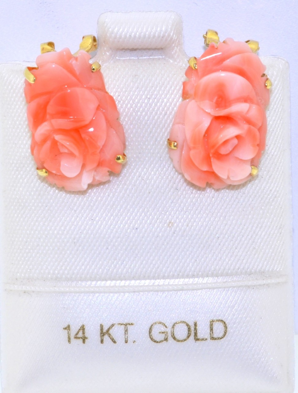 14K Yellow Gold Coral Flower Earrings