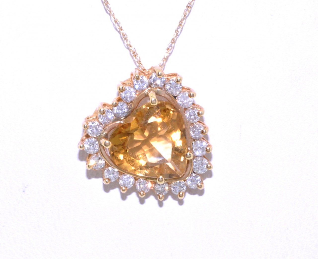 14K Pendant Yellow Gold 3.7 ct Citrine Diamond Heart Pendant 52000522 | Shin Brothers*