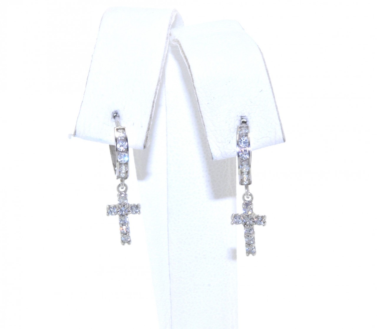 49210005 10K White Gold CZ Cross Charm Huggies