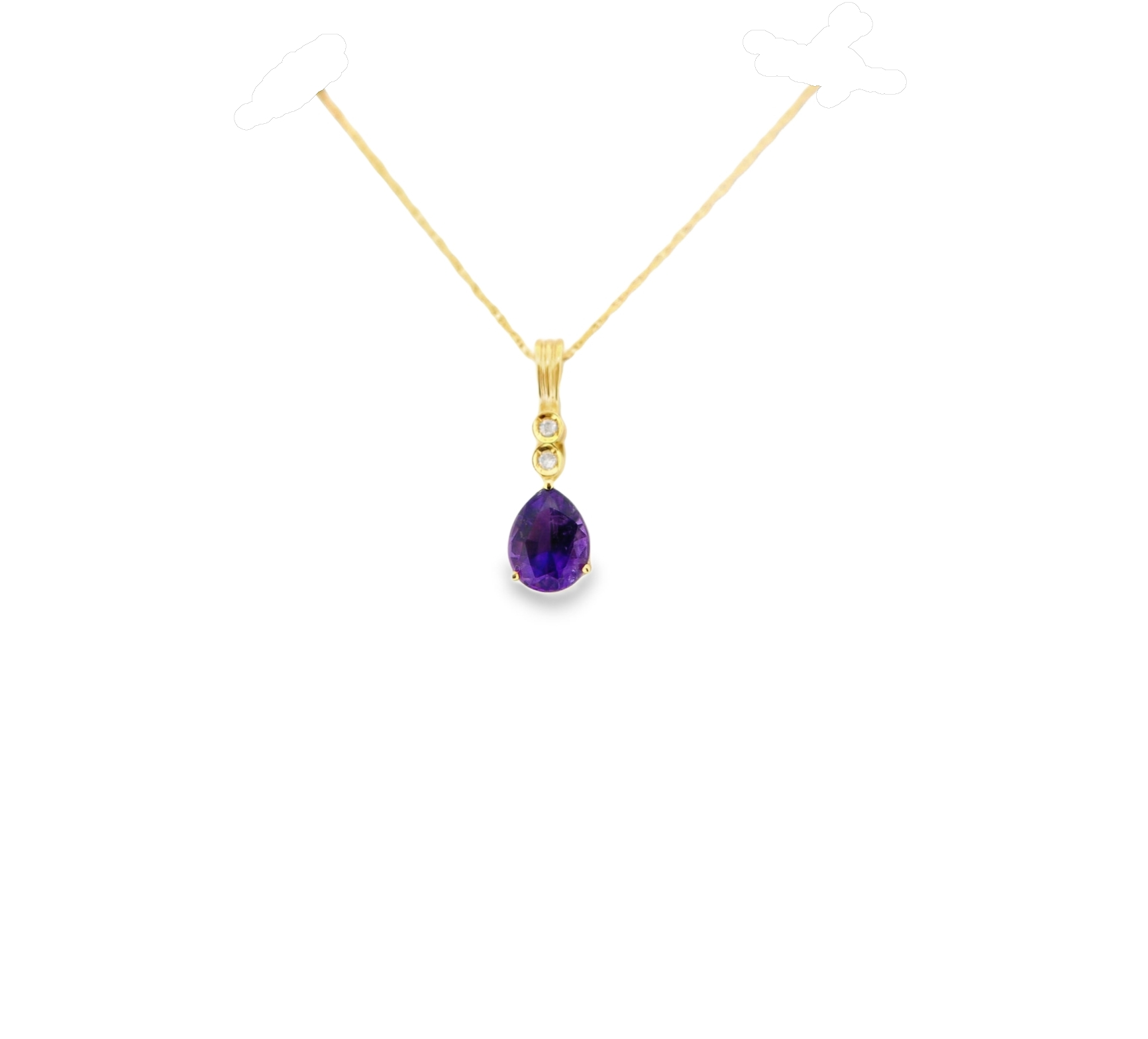 14K Yellow Gold Amethyst/Diamond Teardrop Pendant 52001269 | Shin Brothers** 14K Yellow Gold Amethyst/Diamond Teardrop Pendant 52001269 | Shin Brothers**