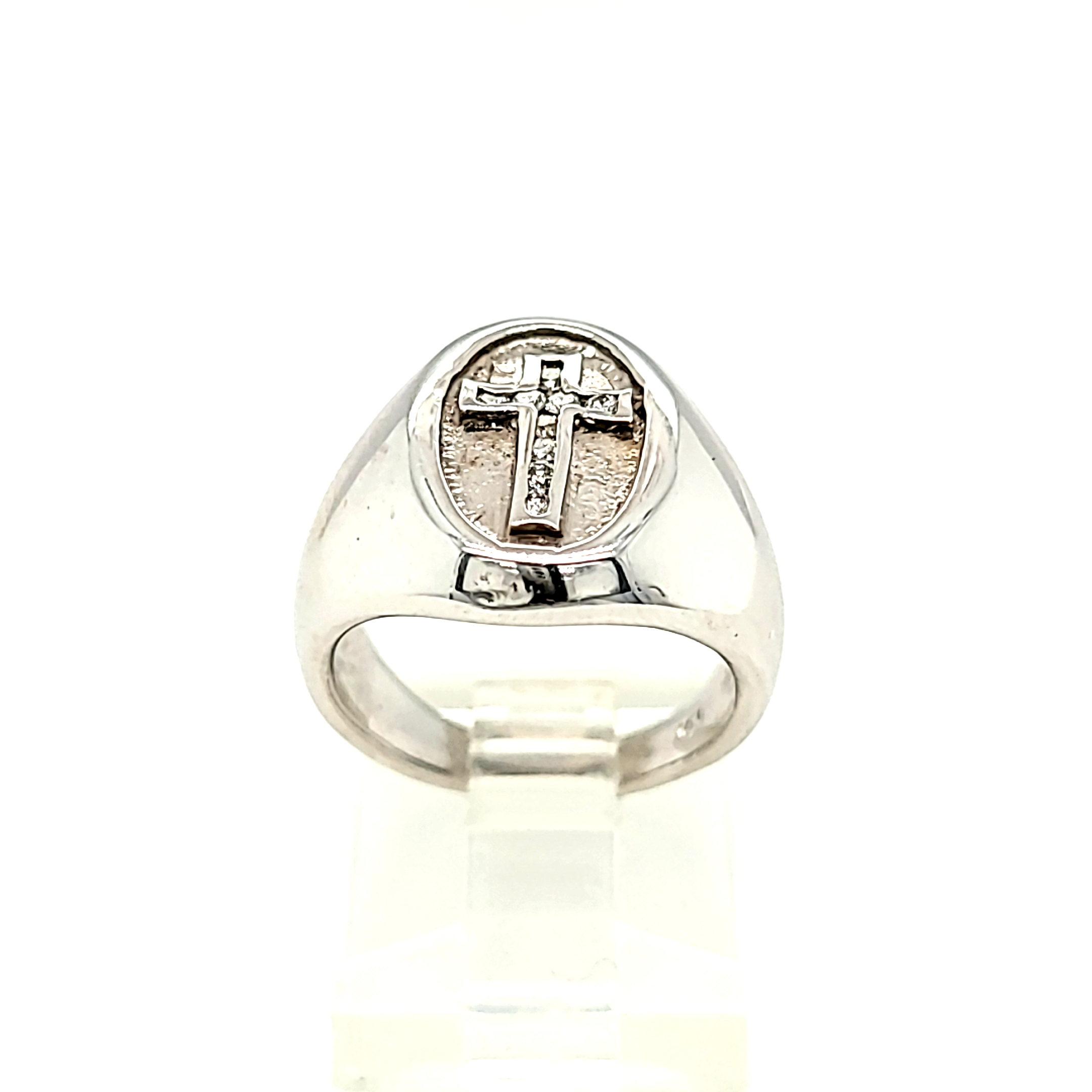 14K White Gold 0.10ct Diamond Cross Size 5 Ring 11003152 | Shin Brothers* 