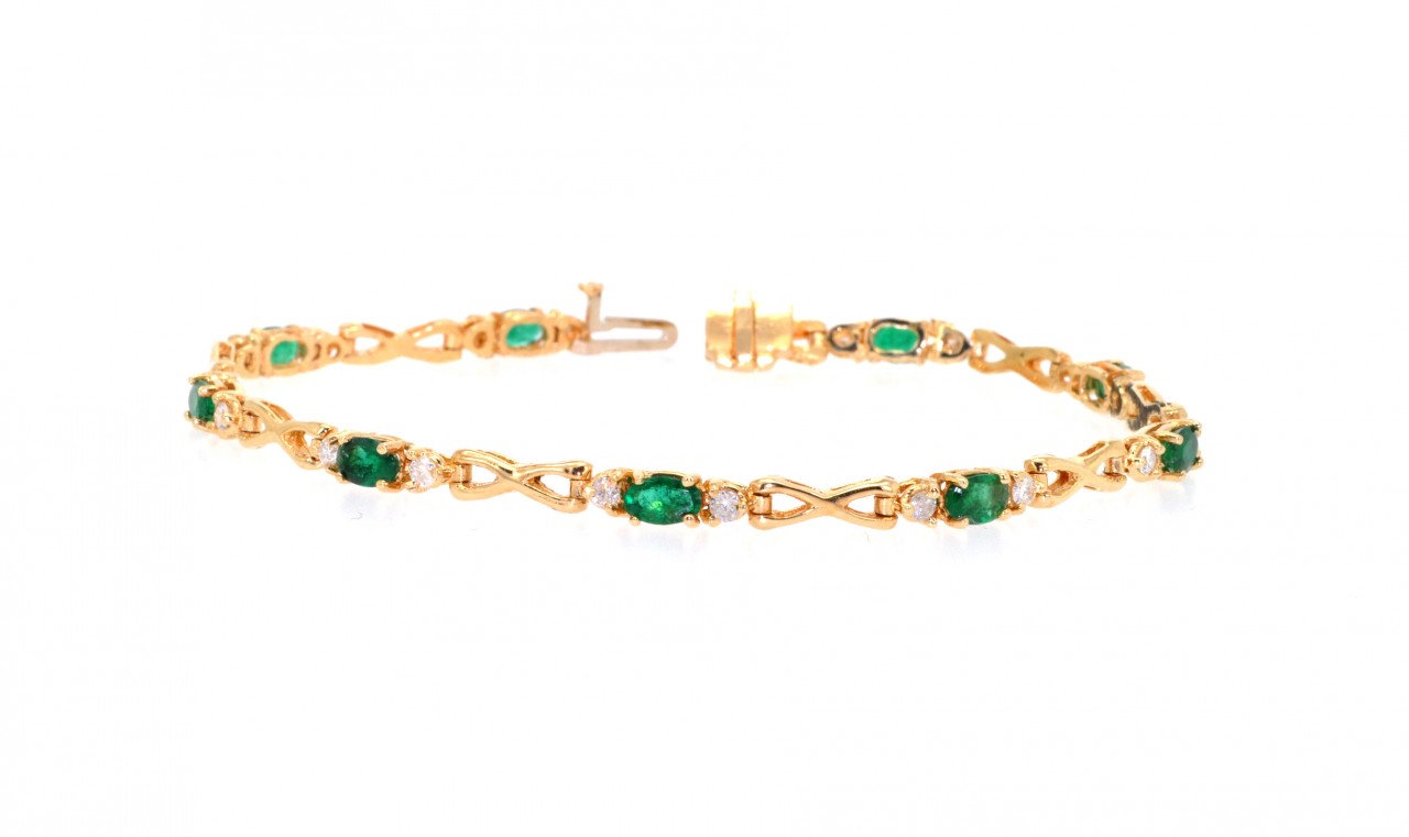 14K Yellow Gold 7" Diamond & Emerald Bracelet 22000481 | Shin Brothers * 14K Yellow Gold 7" Diamond & Emerald Bracelet 22000481 | Shin Brothers *