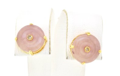 14K Yellow Gold Lavender Jade/Diamond Push Back Stud Earrings | Shin Brothers