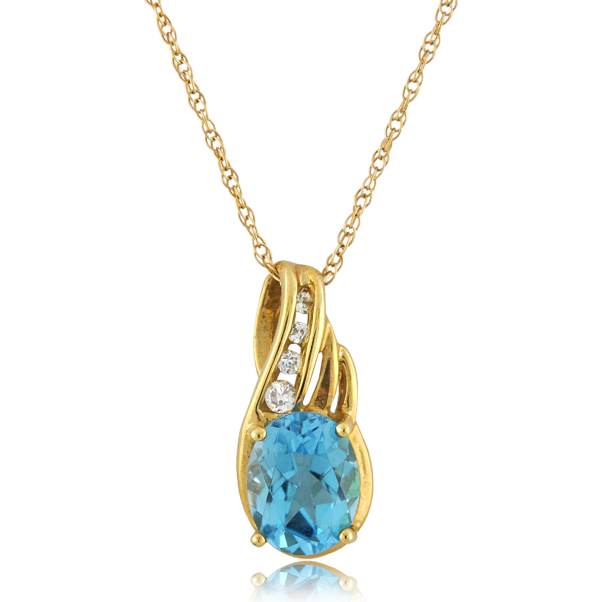 14K Yellow Gold 1.65ct Blue Topaz & CZ Oval Drop Pendant 59210022 | Shin Brothers*