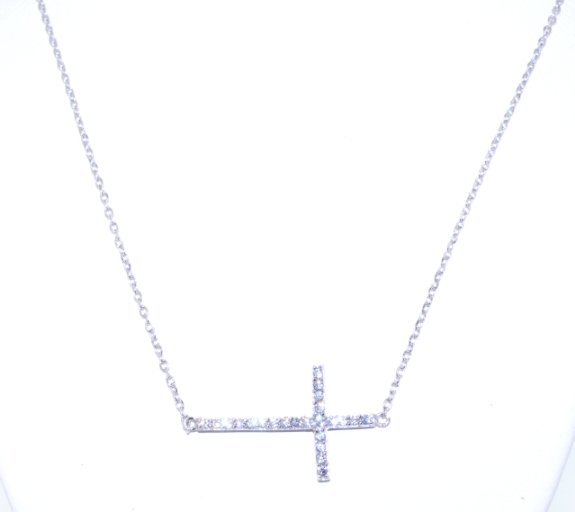 Silver CZ Cross Charm with 17" Chain 83010382 | Shin Brothers*