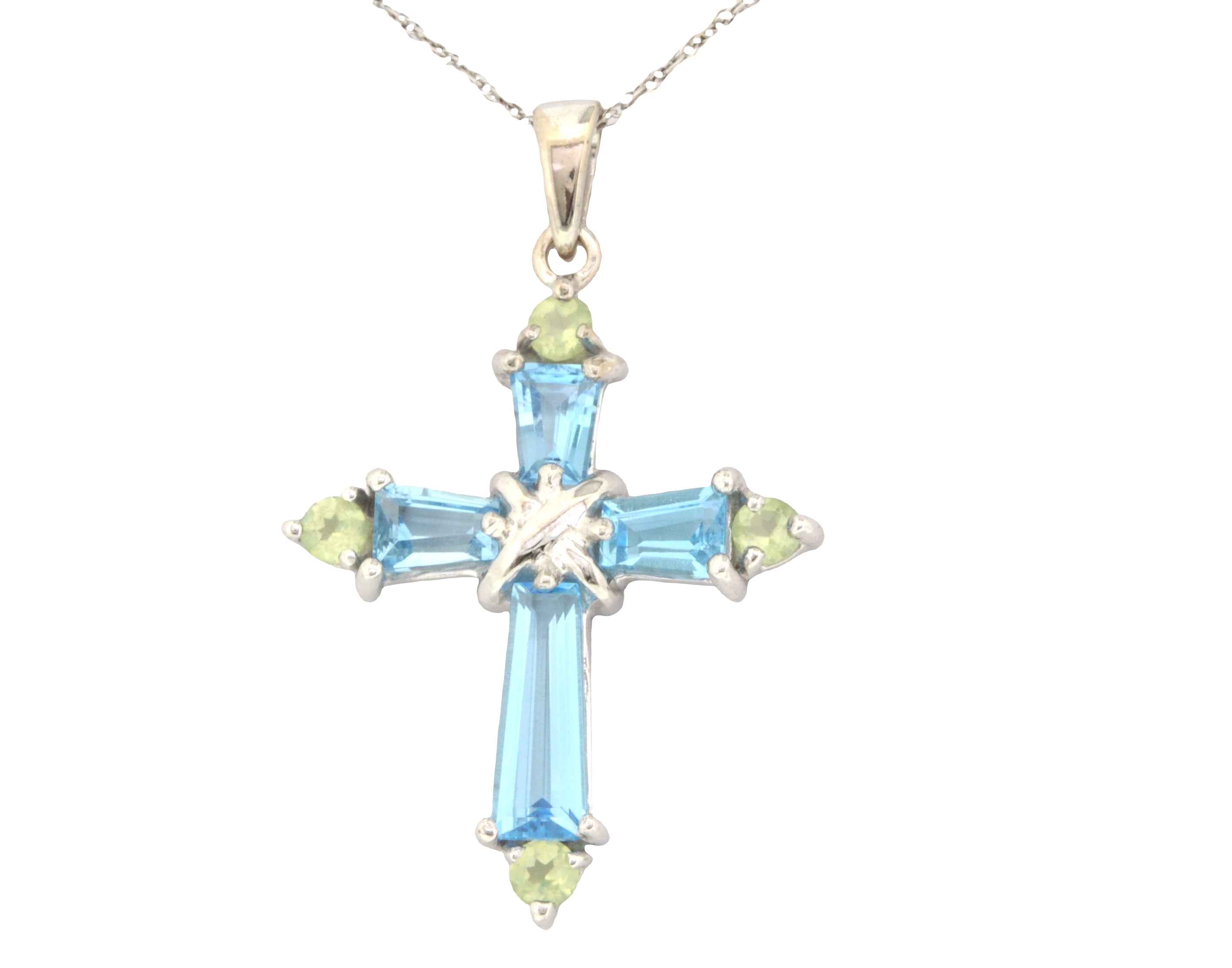 59210015 10K White Gold Blue Topaz Cross