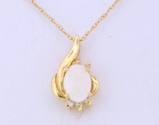 52001381 14K Yellow Gold Opal and Diamond Teardrop Pendant