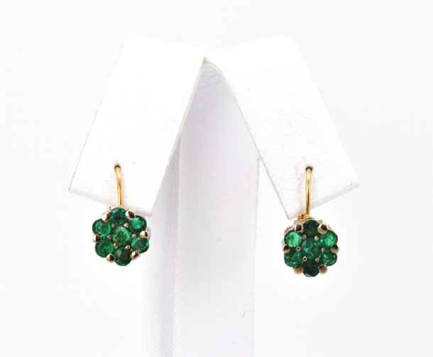 14K Yellow Gold Emerald Flower Earrings 42000836 | Shin Brothers*