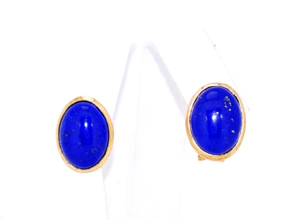 14K Yellow Gold Blue Lapis Omega Back Earrings | Shin Brothers*  42000558 