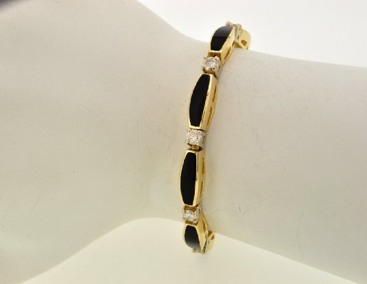 14K Yellow Gold Ladies' Diamond/Onyx Bracelet 12015379 | Shin Brothers*