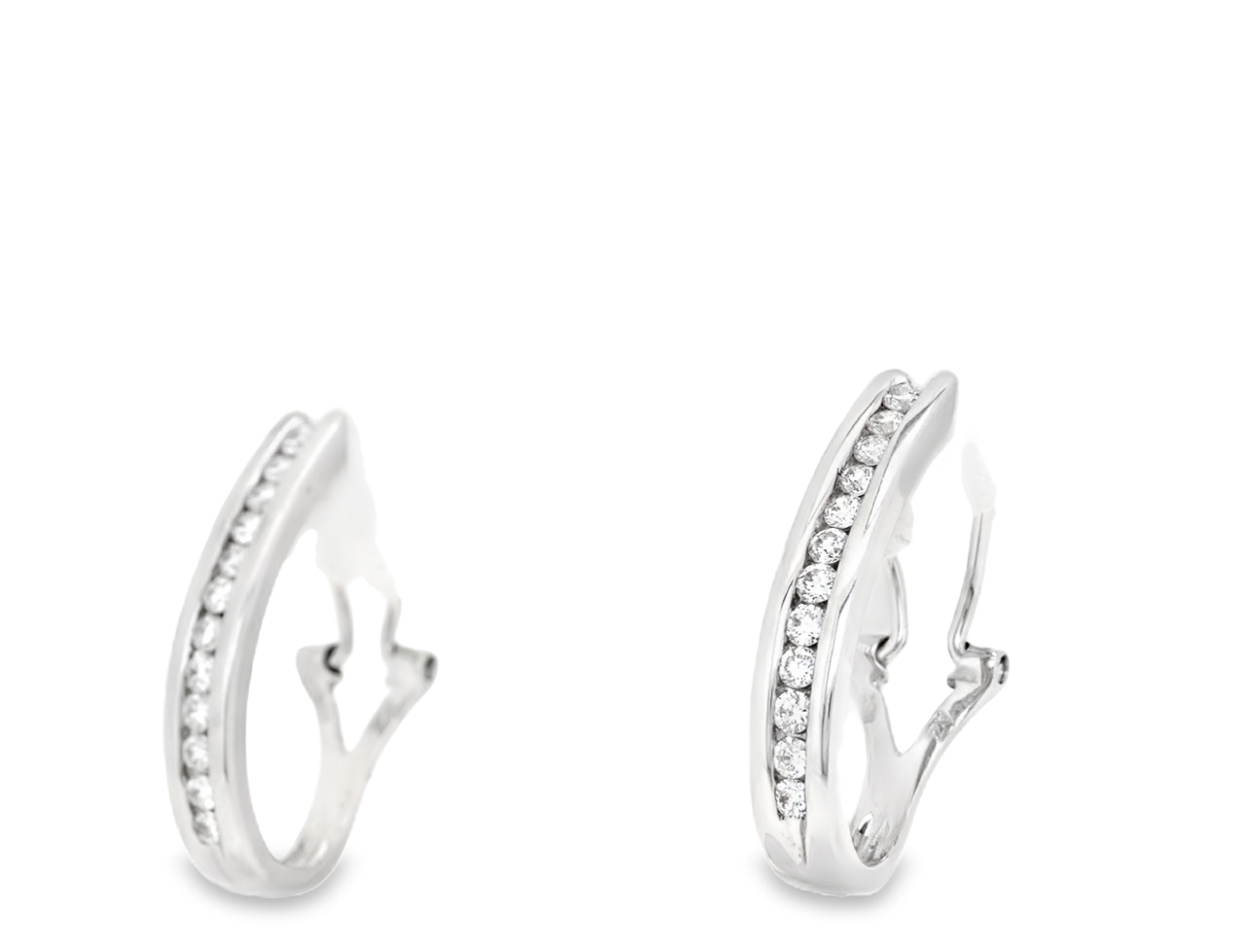 14K White Gold Diamond Omega Back Hoop Earrings