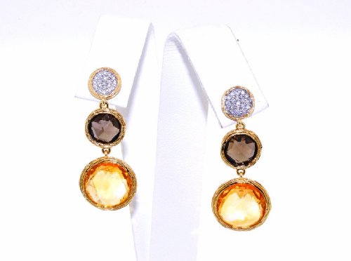 14K Yellow Gold Diamond/Smoky Topaz/Citrine Hanging Earrings 42001839 | Shin Brothers* 14K Yellow Gold Diamond/Smoky Topaz/Citrine Hanging Earrings 42001839 | Shin Brothers*