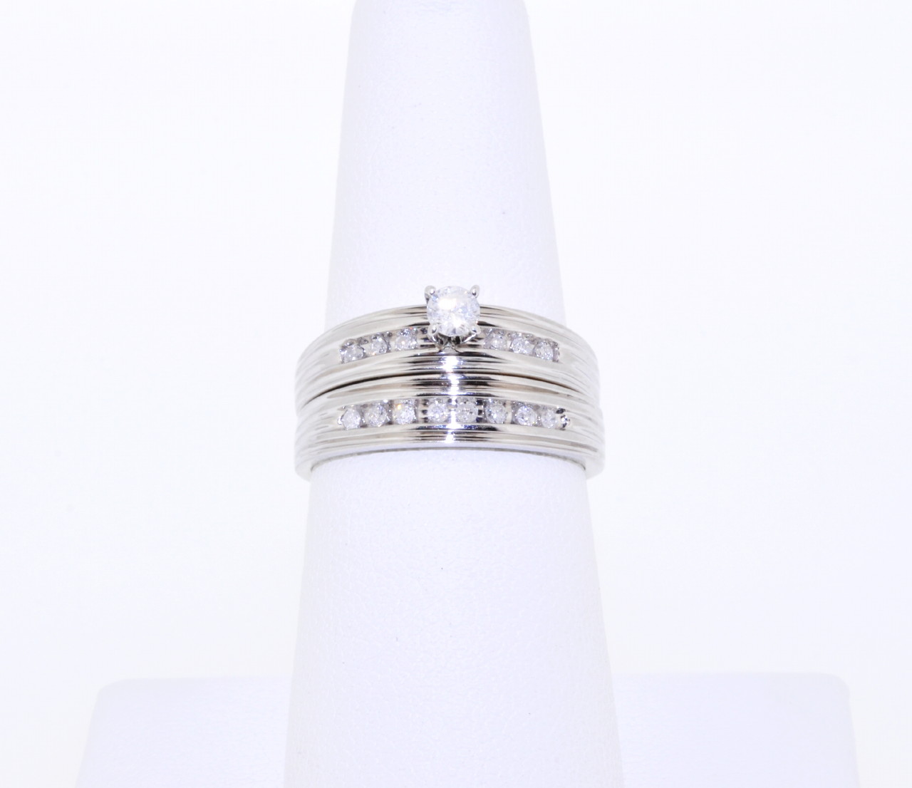 14K White Gold .35 ctw Round Cut Channel Diamond Bridal Set 11003447 | Shin Brothers**