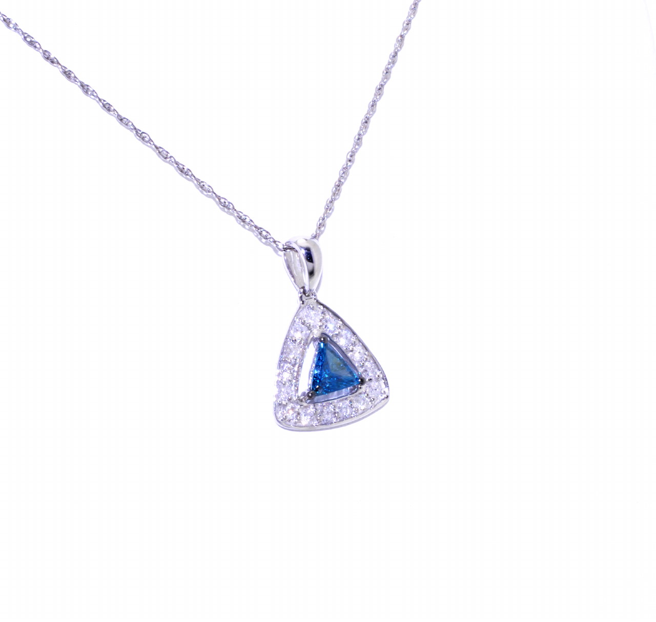 14K White Gold Blue & White Diamond Triangle Pendant 51001458 | Shin Brothers*