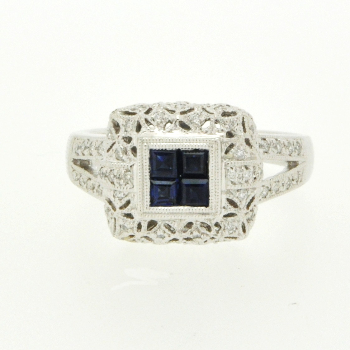14K White Gold Diamond Sapphire Ring 12002039   | Shin Brothers* 