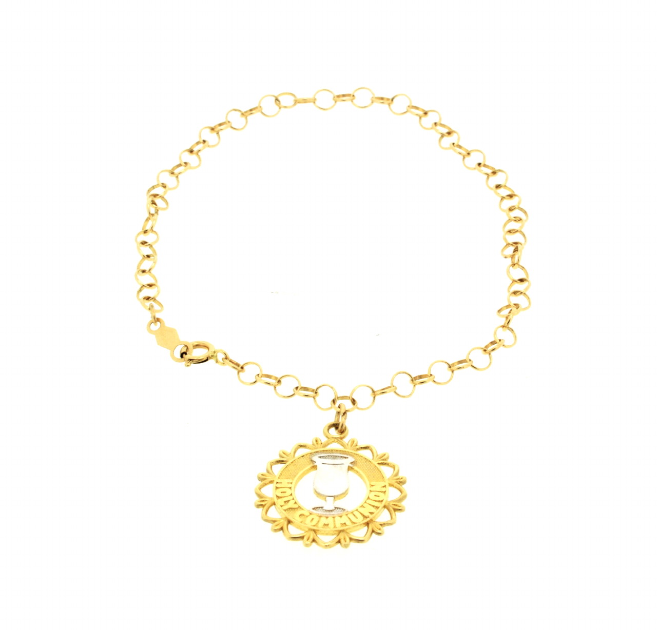 14K Two Tone Gold Holy Communion 6.5" Bracelet 20001184 | Shin Brothers** 14K Two Tone Gold Holy Communion 6.5" Bracelet 20001184 | Shin Brothers**
